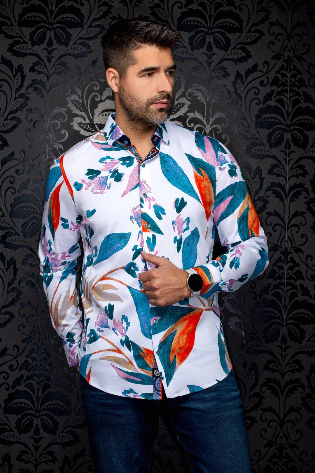 Au Noir Stretch Shirt | Vinehaven White Teal