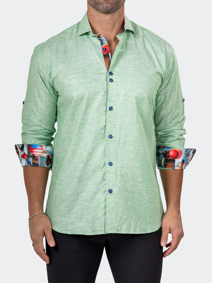 Maceoo Stretch Shirt | Eins Marthyr Green Satin Shirt