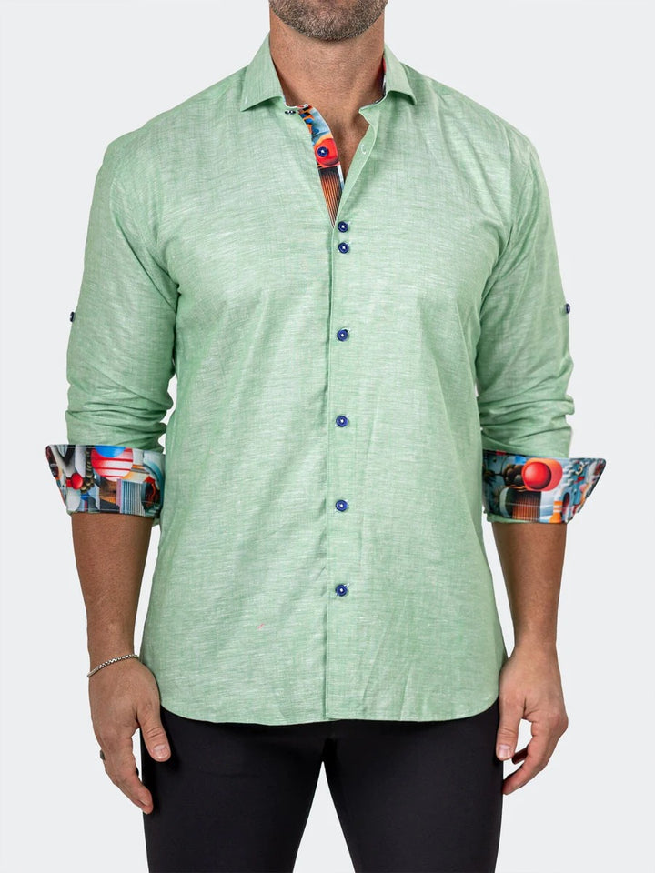 Maceoo Stretch Shirt | Eins Marthyr Green Satin Shirt
