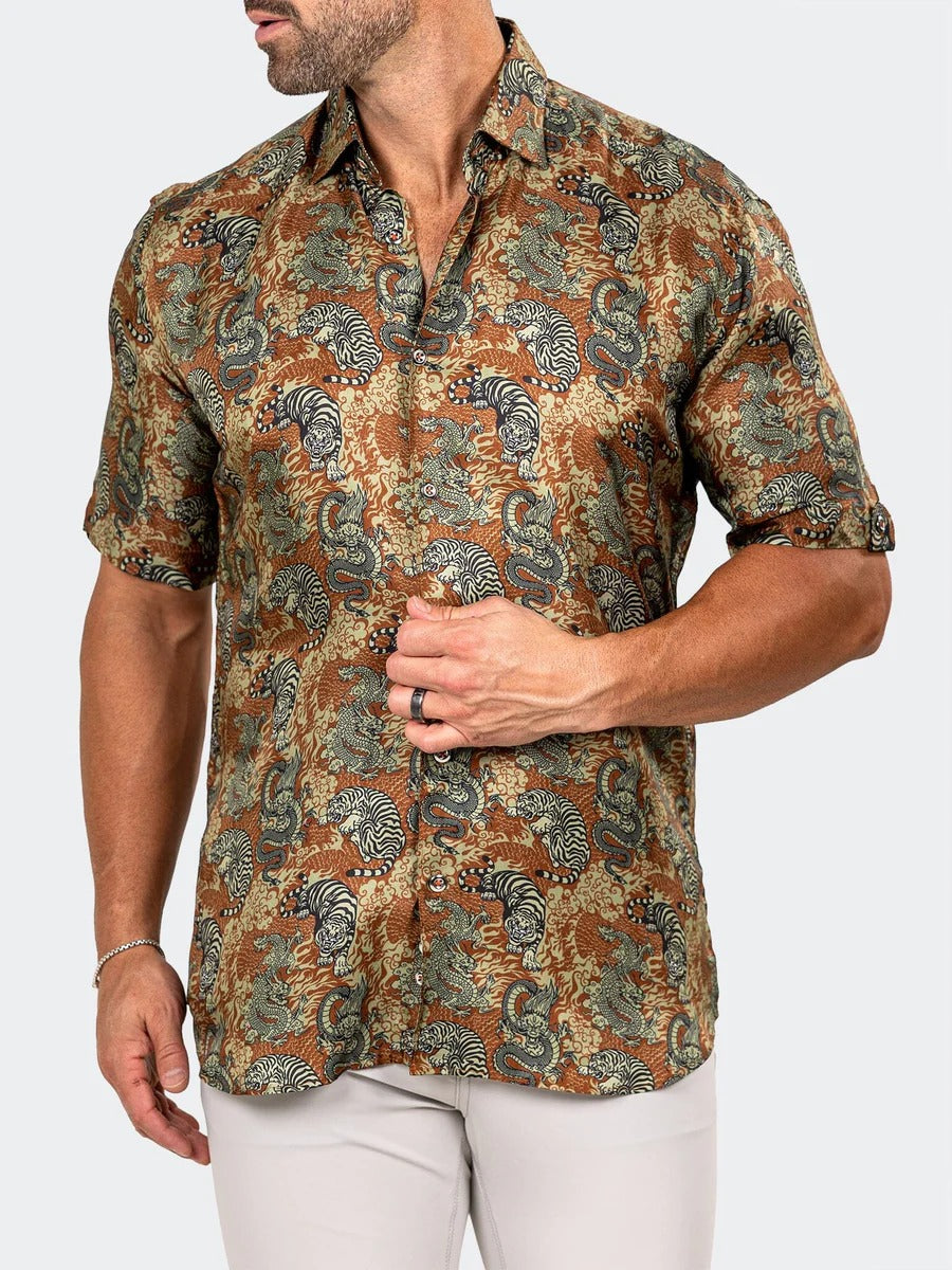 Maceoo Stretch Short-Sleeve Shirt | Galileo Marthyr0203 Brown