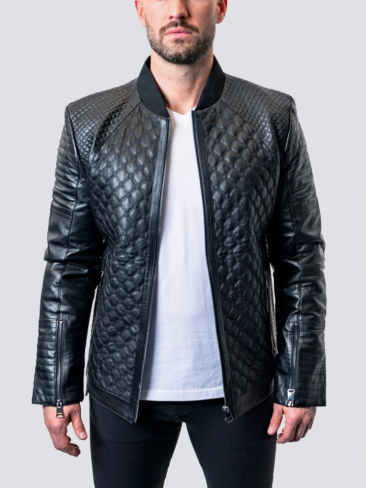 Maceoo Jacket | Perm Croco Black Leather Jacket