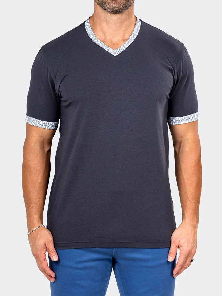 Maceoo Stretch Short-Sleeve Tshirts | Edison Marthyr Grey V-Neck Tee