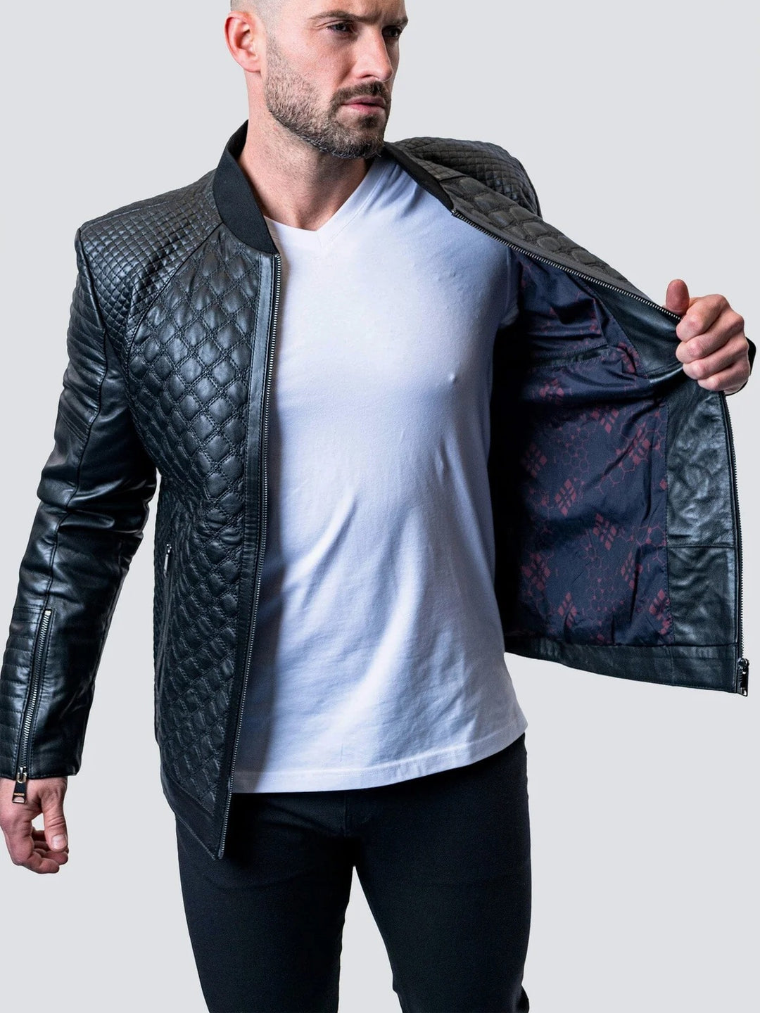 Maceoo Jacket | Perm Croco Black Leather Jacket