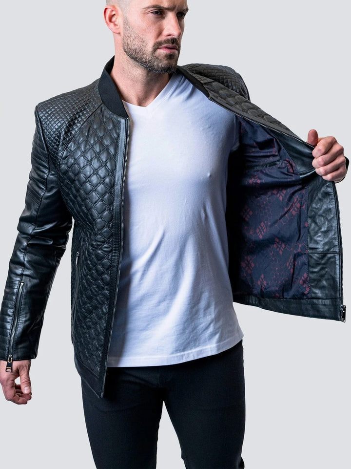 Maceoo Jacket | Perm Croco Black Leather Jacket