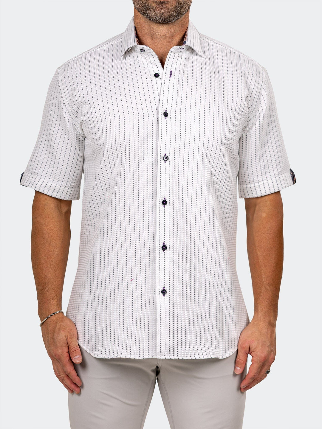 Maceoo Stretch Short-Sleeve Shirt | Galileo Marthyr Dotted White Shirt