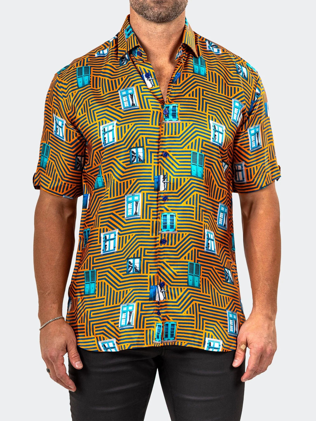 Maceoo Stretch Short-Sleeve Shirt | Galileo Marthyr Geo Yellow Shirt