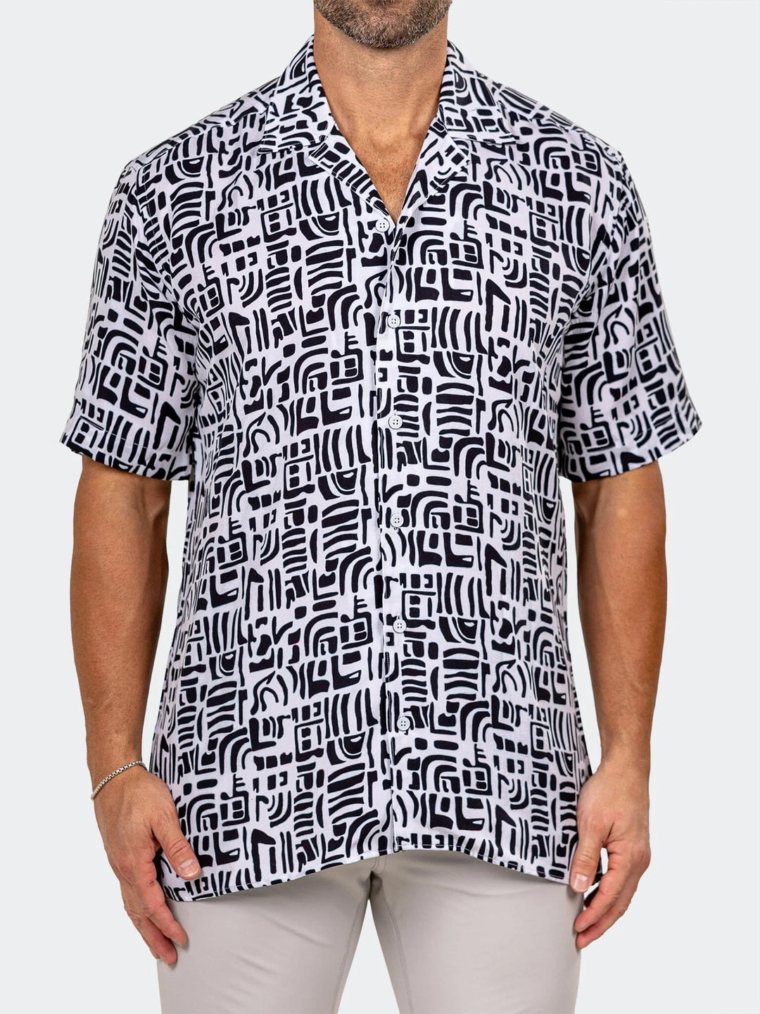 Maceoo Stretch Short-Sleeve Shirt | Apachi Marthyr Swirl White Shirt