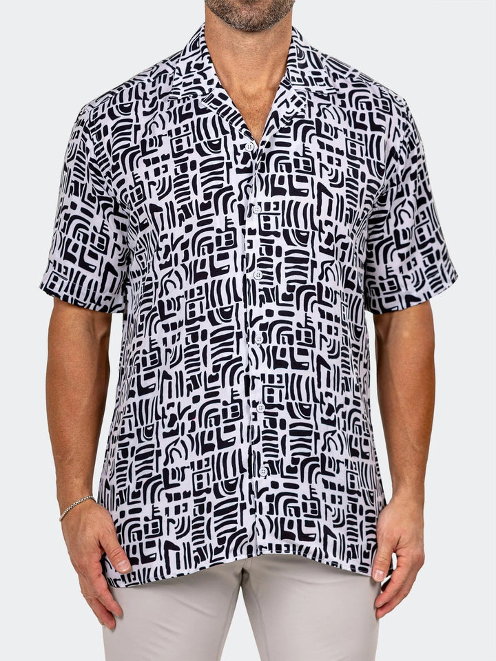 Maceoo Stretch Short-Sleeve Shirt | Apachi Marthyr Swirl White Shirt