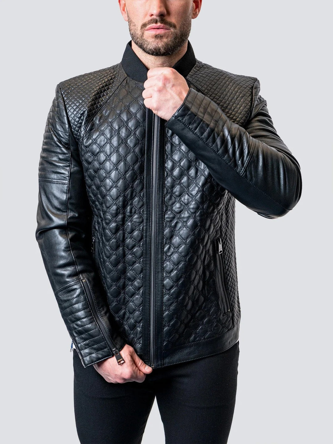 Maceoo Jacket | Perm Croco Black Leather Jacket
