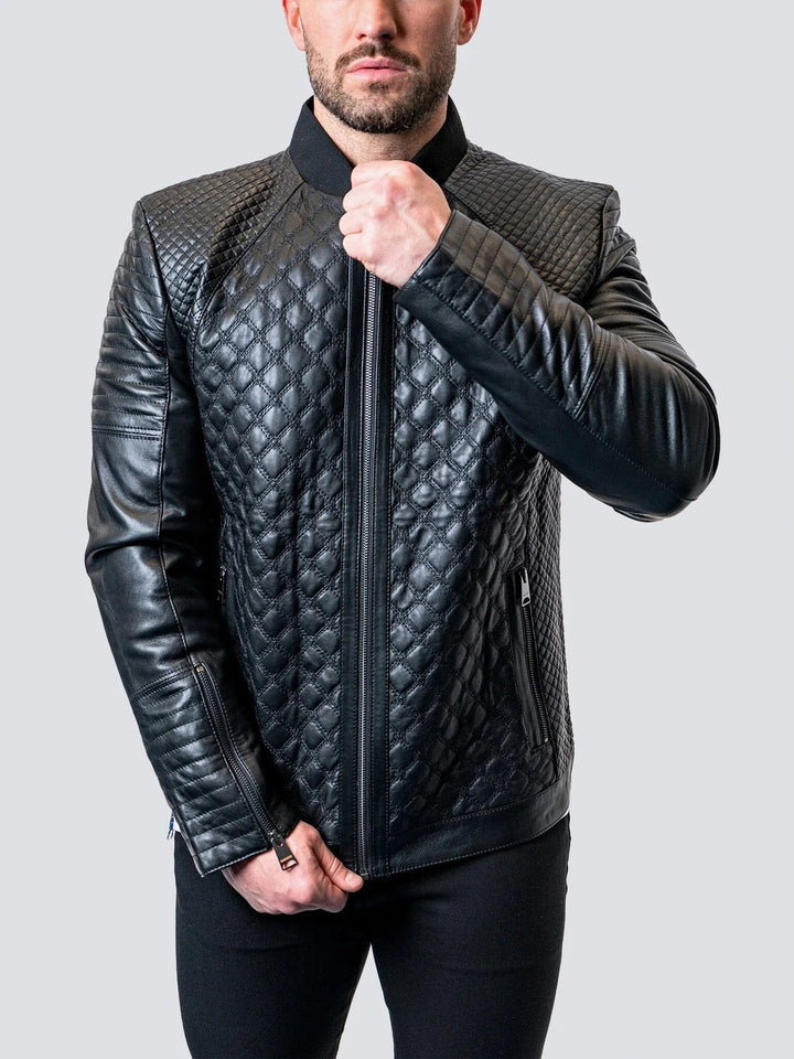 Maceoo Jacket | Perm Croco Black Leather Jacket