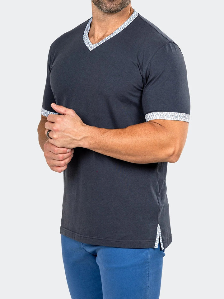 Maceoo Stretch Short-Sleeve Tshirts | Edison Marthyr Grey V-Neck Tee
