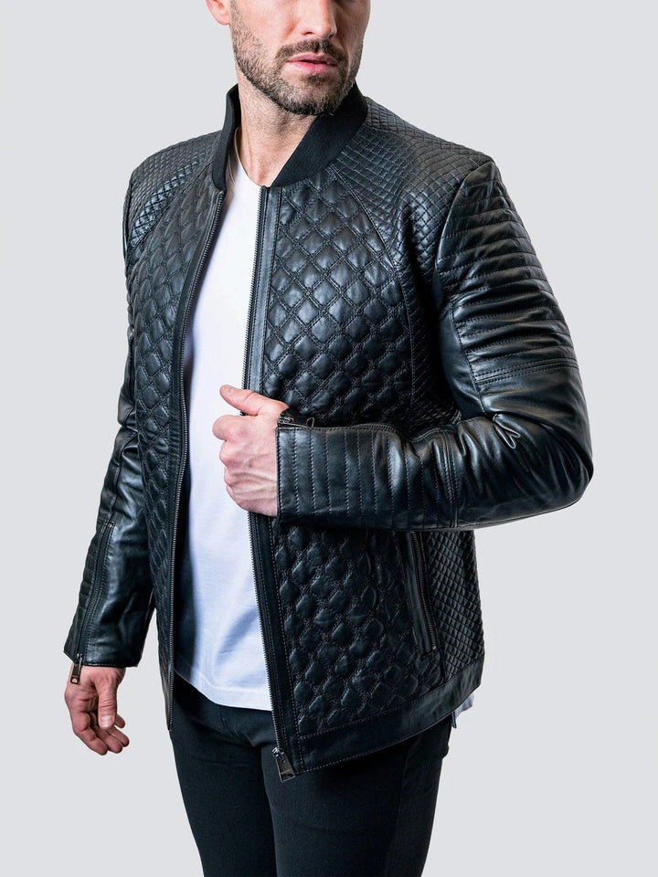 Maceoo Jacket | Perm Croco Black Leather Jacket
