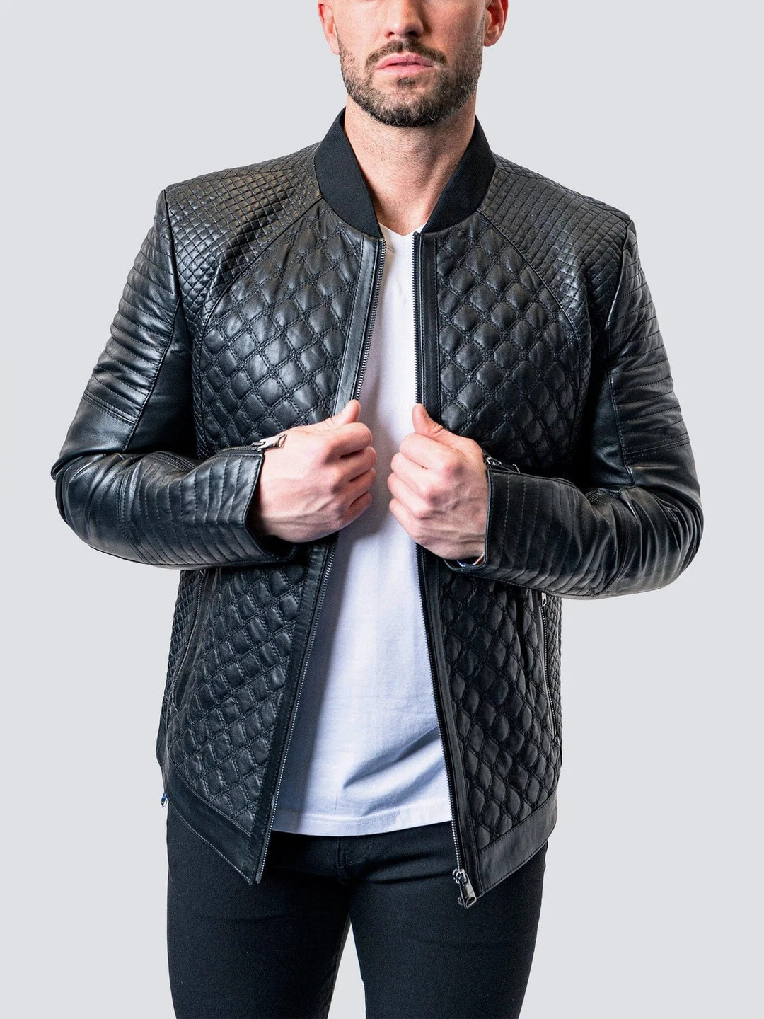 Maceoo Jacket | Perm Croco Black Leather Jacket