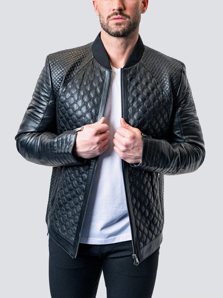 Maceoo Jacket | Perm Croco Black Leather Jacket