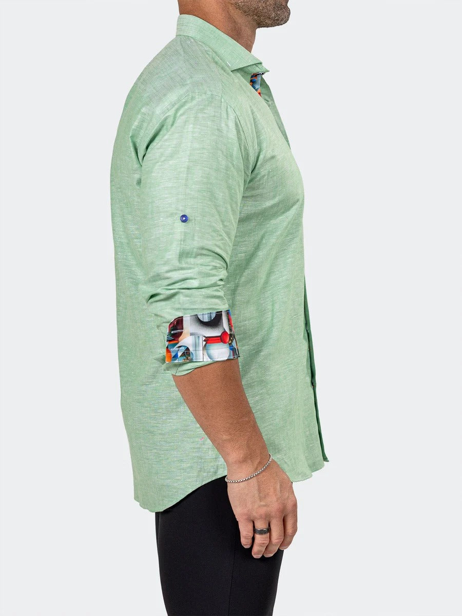 Maceoo Stretch Shirt | Eins Marthyr Green Satin Shirt