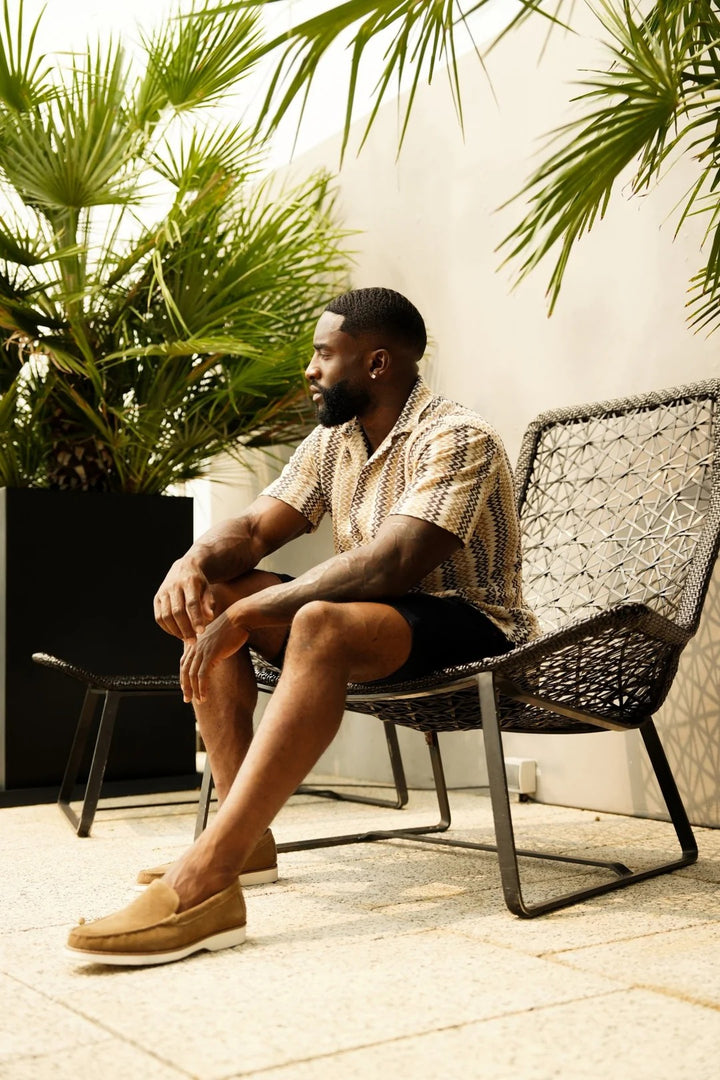 Au Noir Stretch Short Sleeve Shirt | Open Collar Raj-T Beige Grey