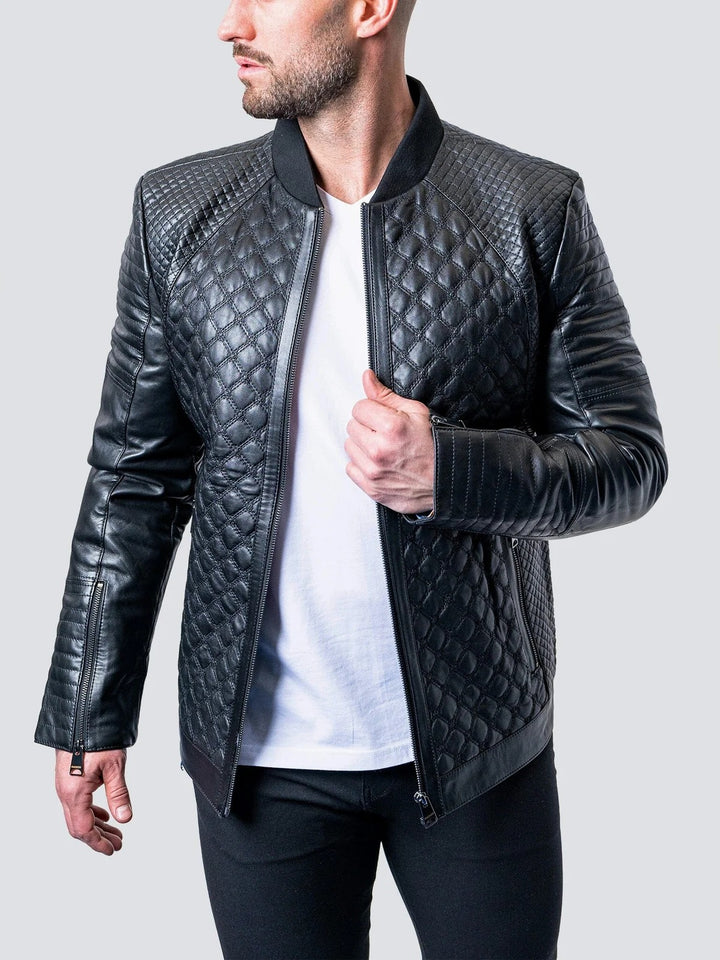 Maceoo Jacket | Perm Croco Black Leather Jacket