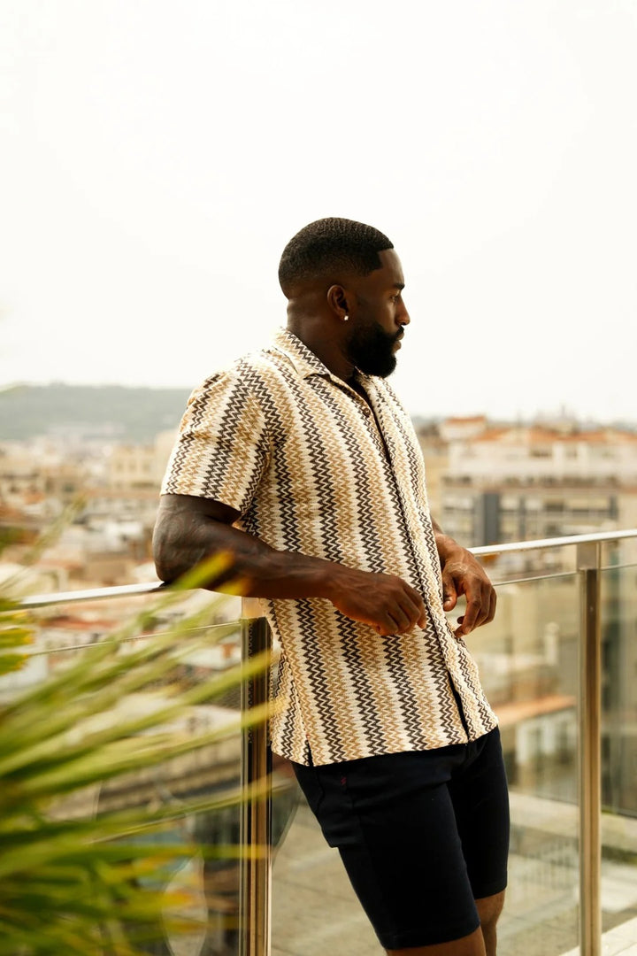 Au Noir Stretch Short Sleeve Shirt | Open Collar Raj-T Beige Grey