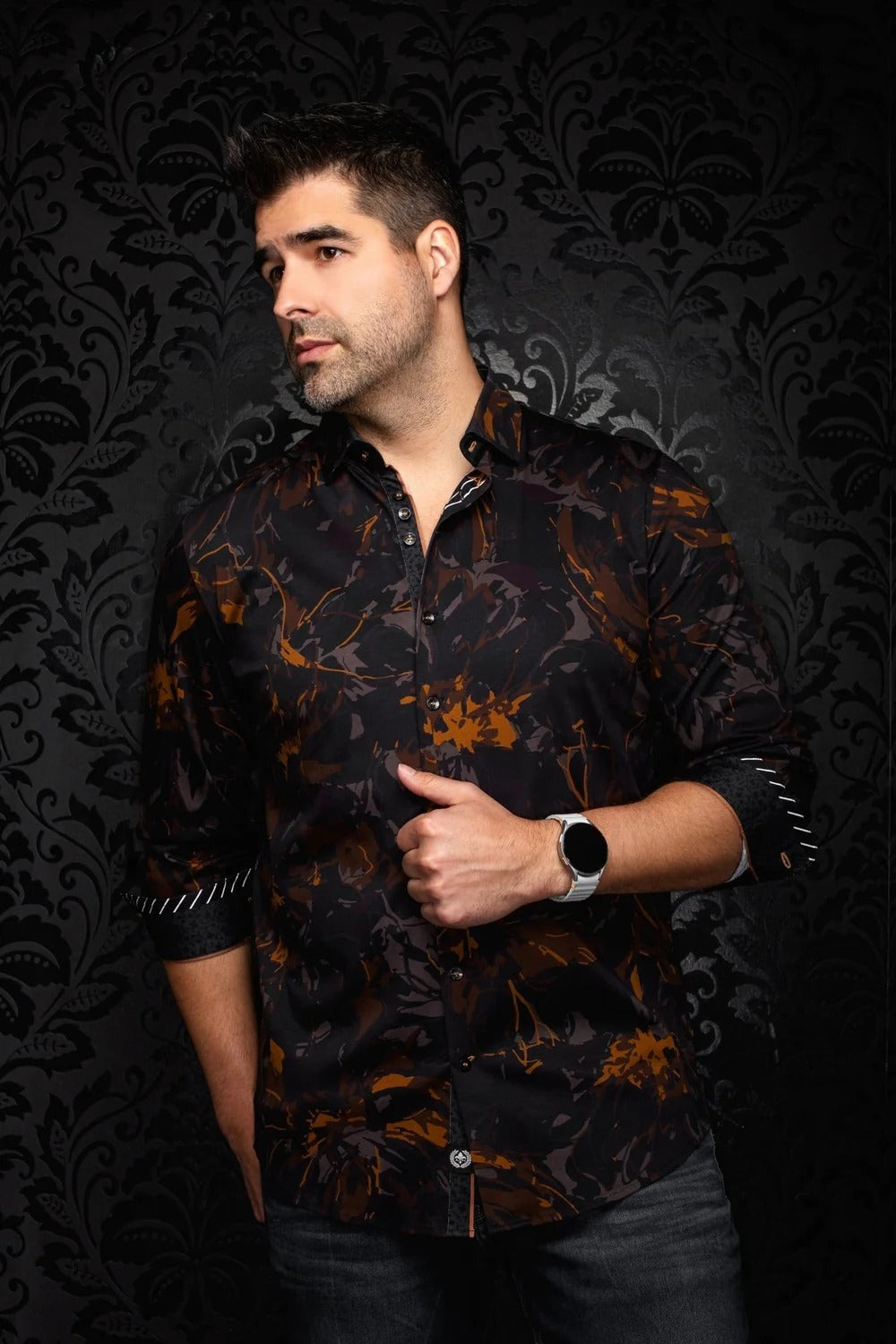 Au Noir Stretch Shirt | Belmonte Black Tobacco