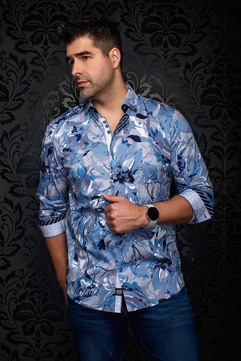 Au Noir Stretch Shirt | Belmonte Blue Grey