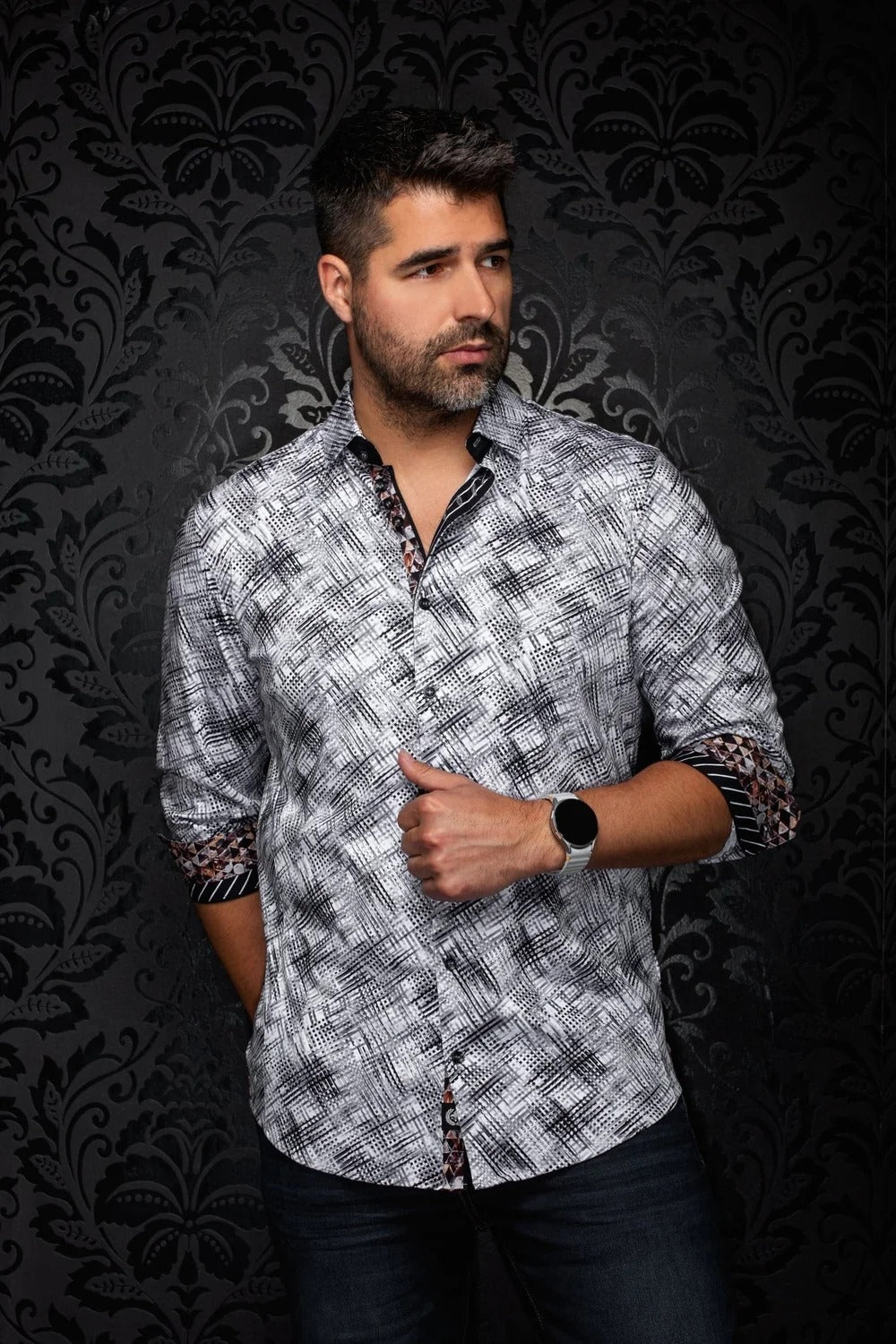 Au Noir Stretch Shirt | Ignis White Gray