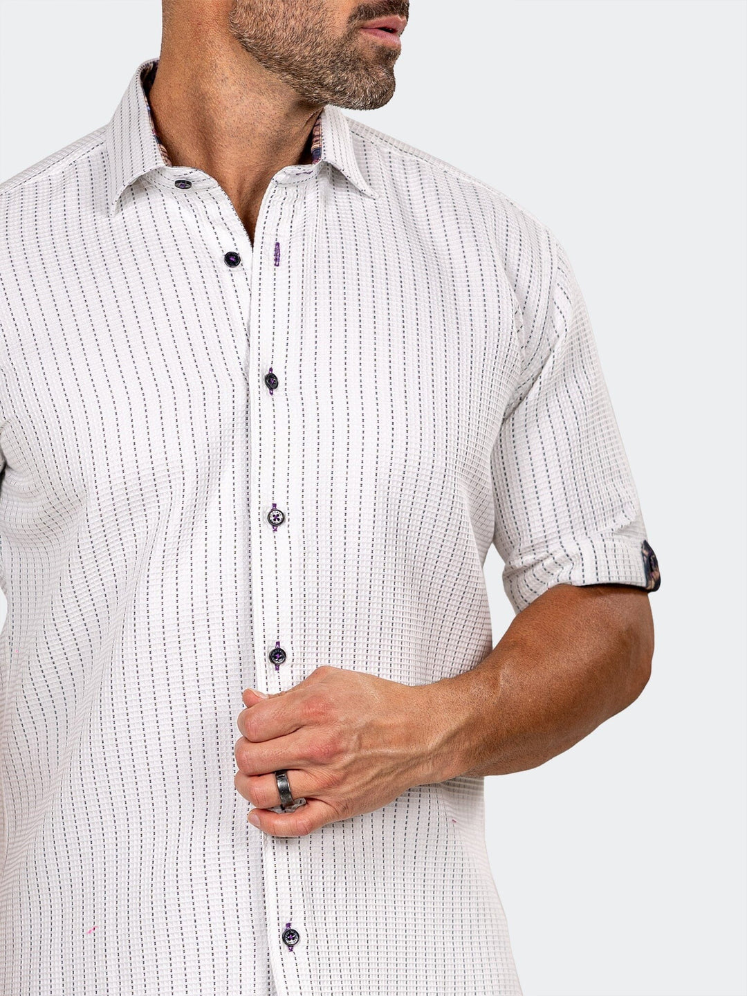 Maceoo Stretch Short-Sleeve Shirt | Galileo Marthyr Dotted White Shirt