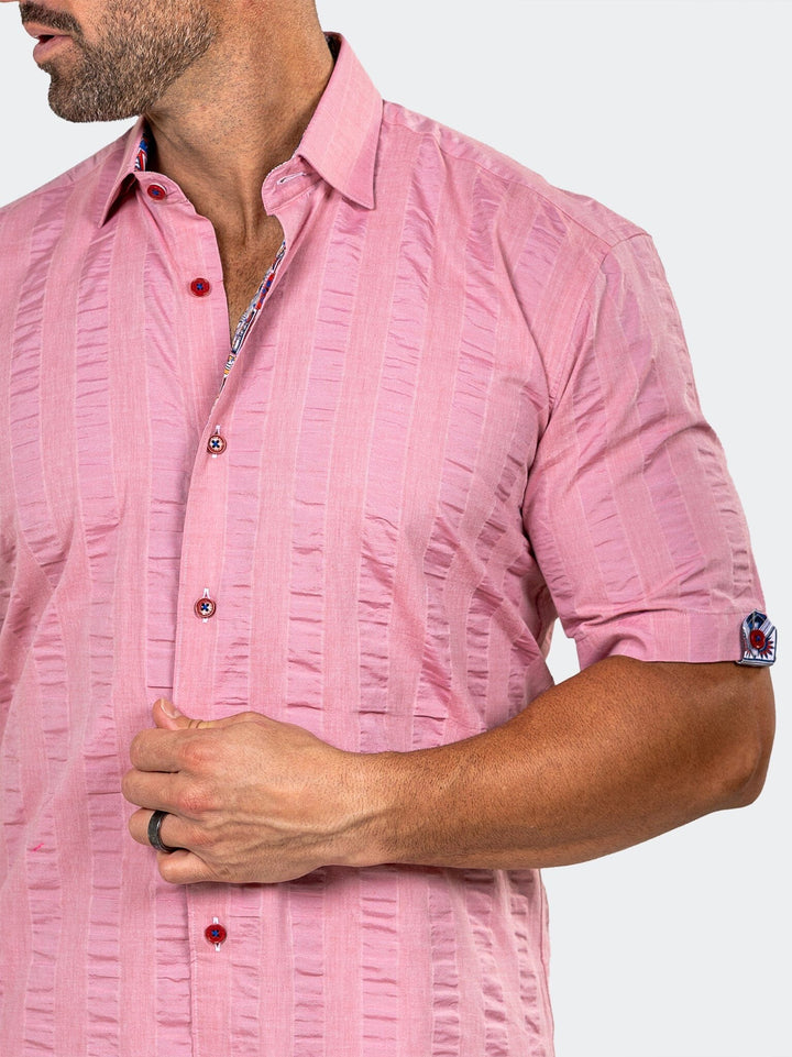 Maceoo Stretch Short-Sleeve Shirt | Maceoo Pink Seersucker Galileo Shirt