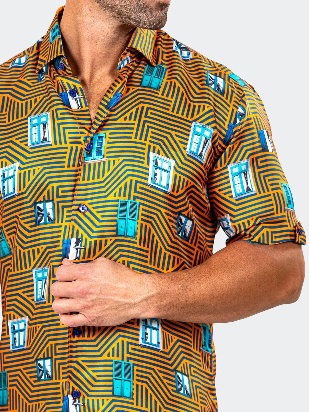 Maceoo Stretch Short-Sleeve Shirt | Galileo Marthyr Geo Yellow Shirt