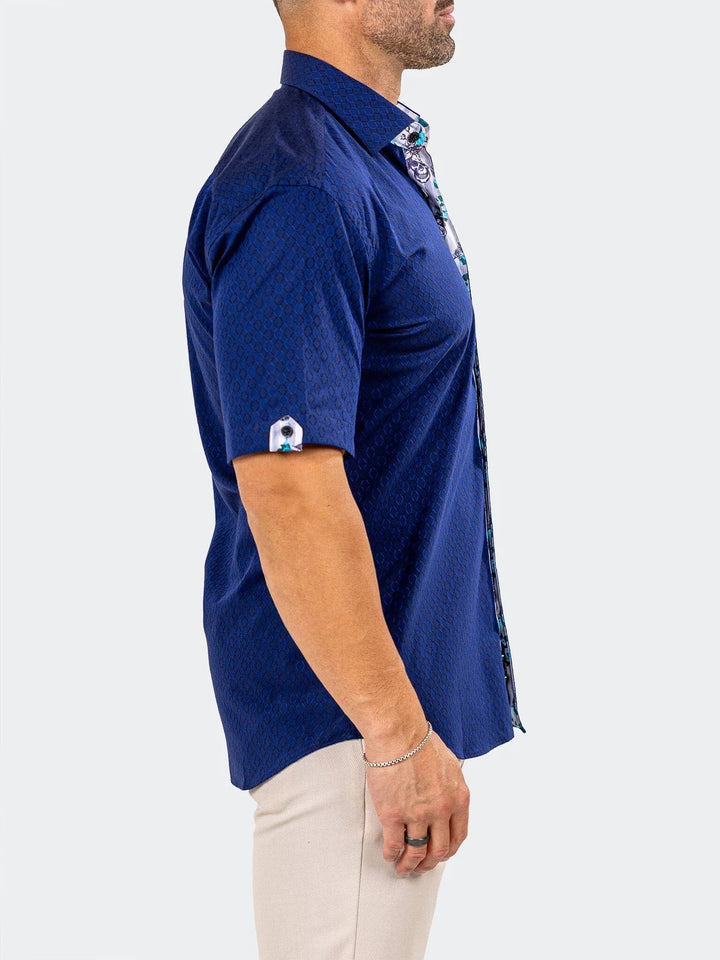 Maceoo Stretch Short-Sleeve Shirt | Galileo Marthyr Jacquard Blue Shirt