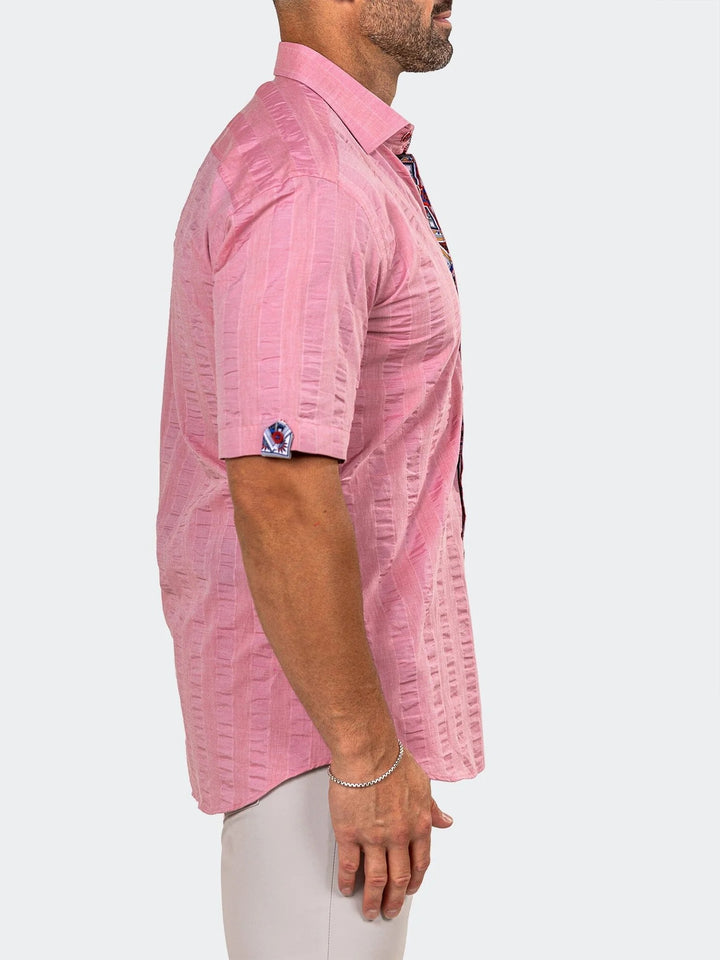 Maceoo Stretch Short-Sleeve Shirt | Maceoo Pink Seersucker Galileo Shirt