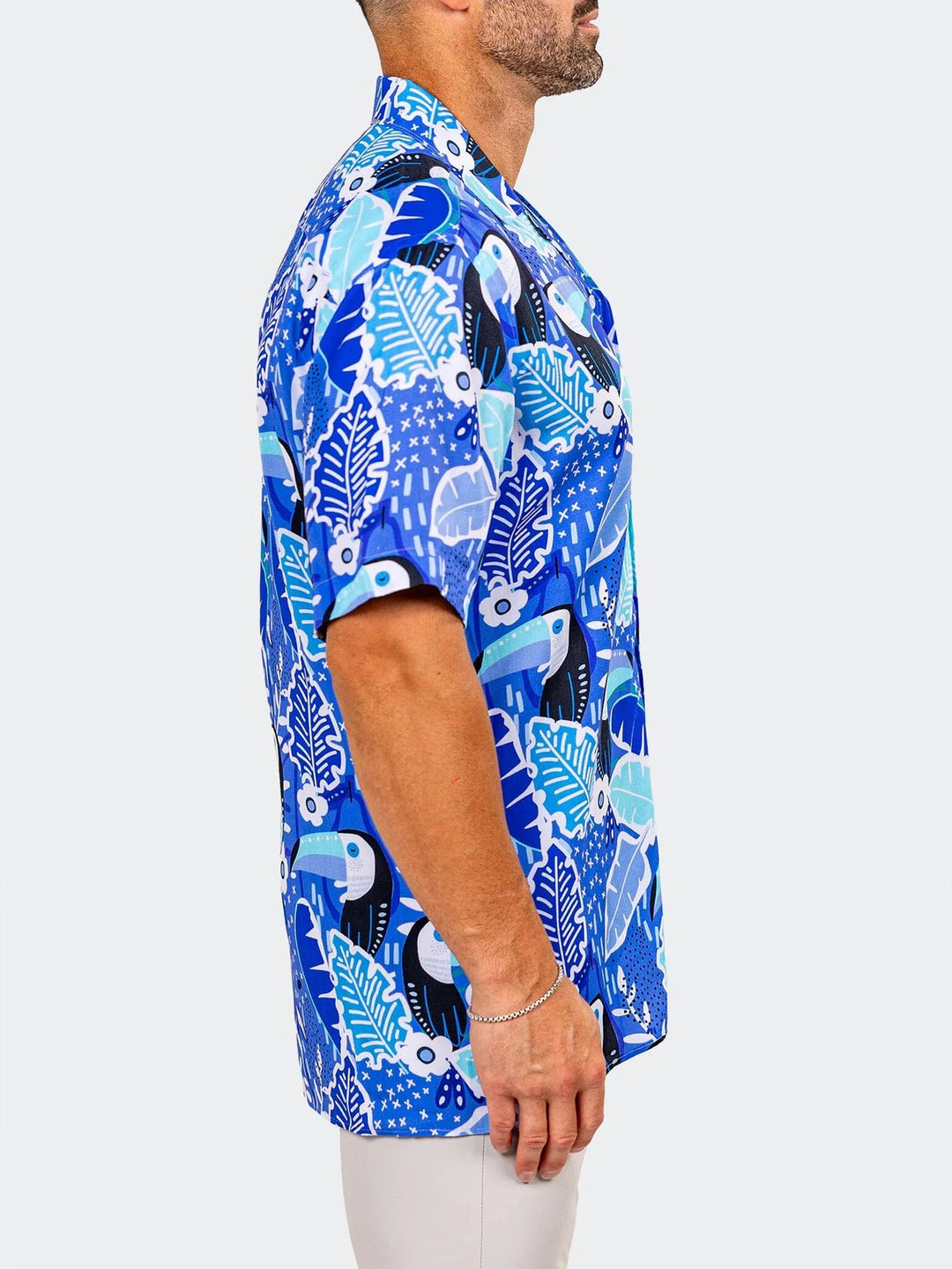 Maceoo Stretch Short-Sleeve Shirt | Apachi Marthyr Tropical Blue Shirt