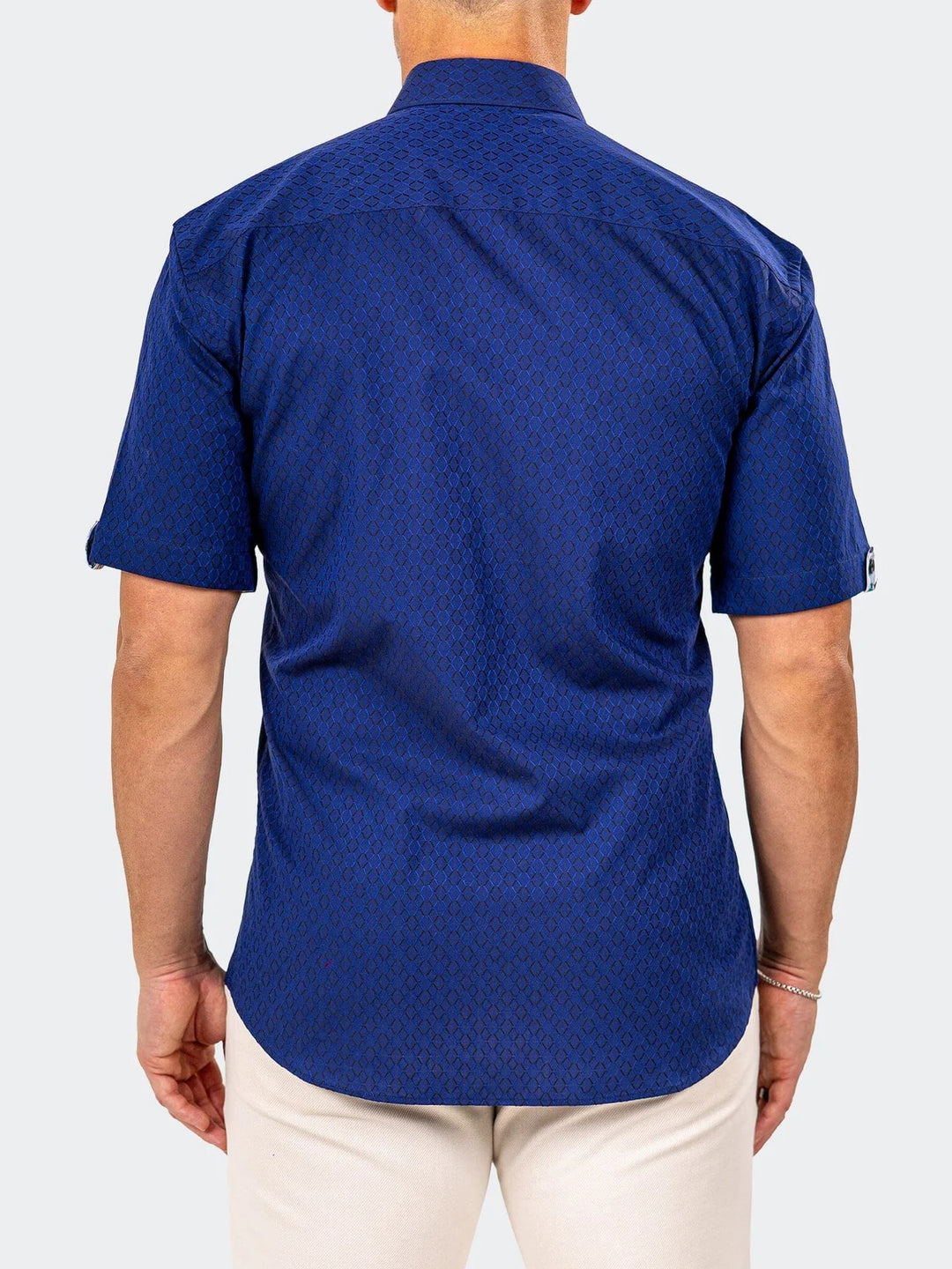 Maceoo Stretch Short-Sleeve Shirt | Galileo Marthyr Jacquard Blue Shirt