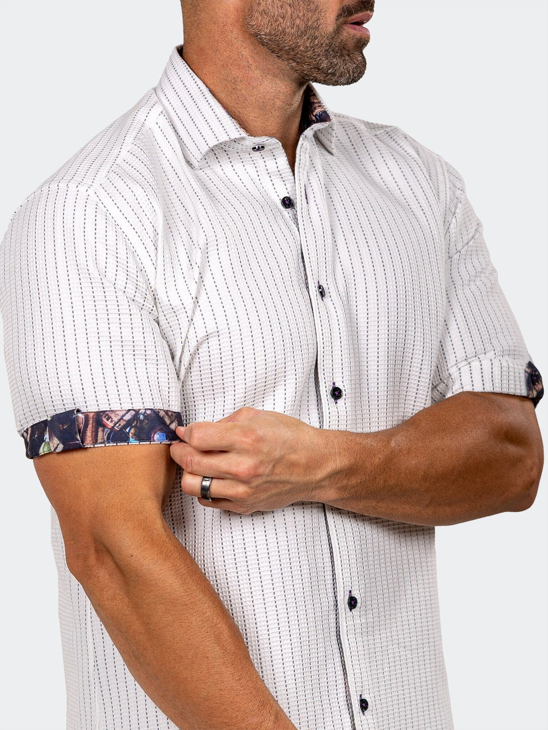 Maceoo Stretch Short-Sleeve Shirt | Galileo Marthyr Dotted White Shirt
