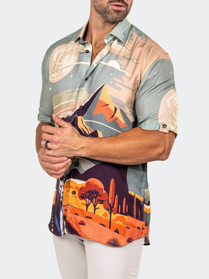 Maceoo Stretch Short-Sleeve Shirt | Galileo Marthyr Brown Shirt