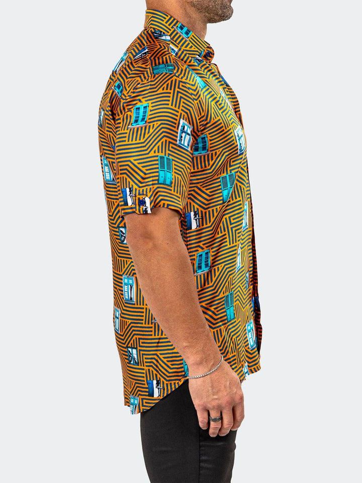 Maceoo Stretch Short-Sleeve Shirt | Galileo Marthyr Geo Yellow Shirt