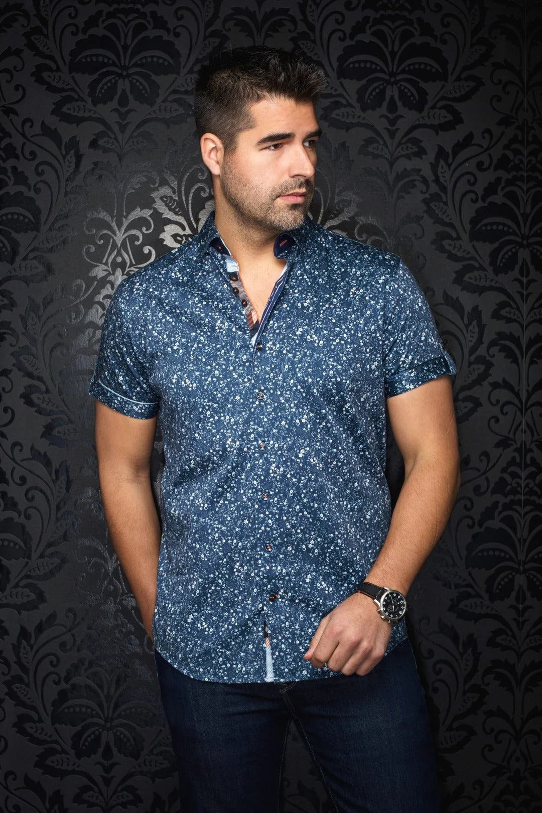 mens short sleeve navy blue dress shirt Men's Short-sleeved dress shirt