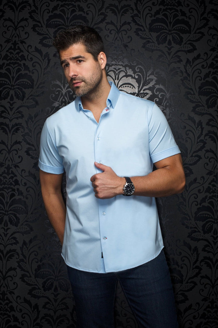 Au Noir  Extensible Short Sleeve Shirt | Alex SLD Light Blue