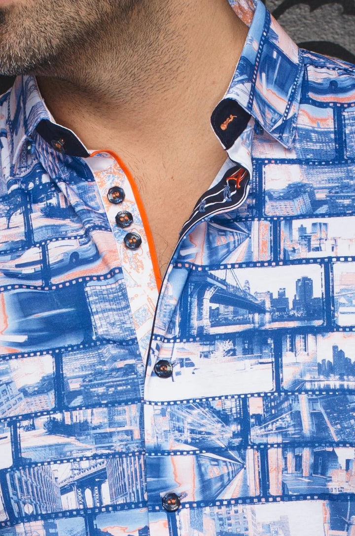 Au Noir Stretch Short Sleeve Shirt | Medford Blue Orange