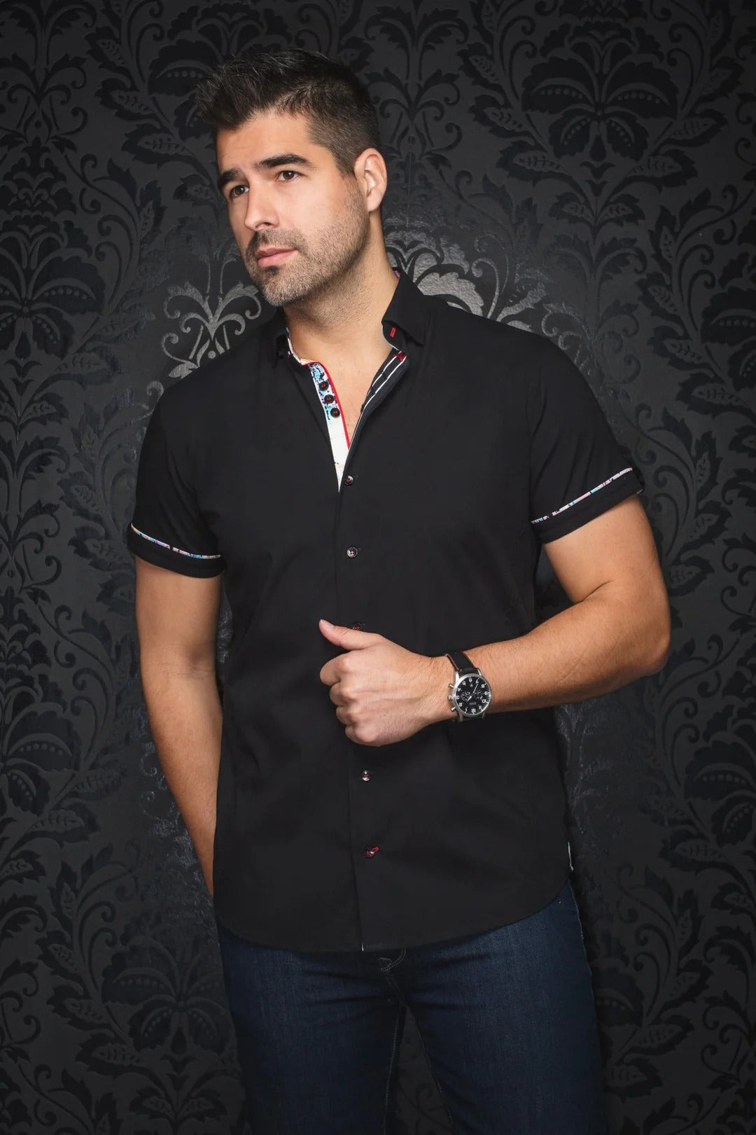 black short sleeve dress shirt mens Men's Button down Tailor Fit Soft 100% Cotton casual And Formal over a t Montauk Linen Short Sleeve Casual