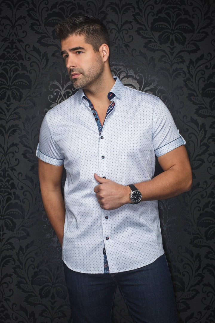Au Noir Stretch Short Sleeve Shirt | Faro White Blue