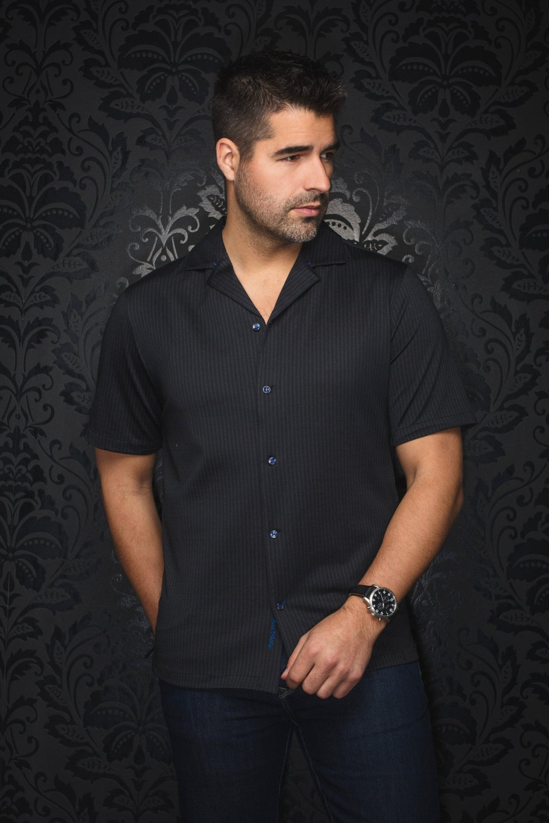black short sleeve dress shirt mens Hawx Men's Solid Button-Down Work up shirt delivers a polished look youll love Mens Geometric Print Viscose Shirt