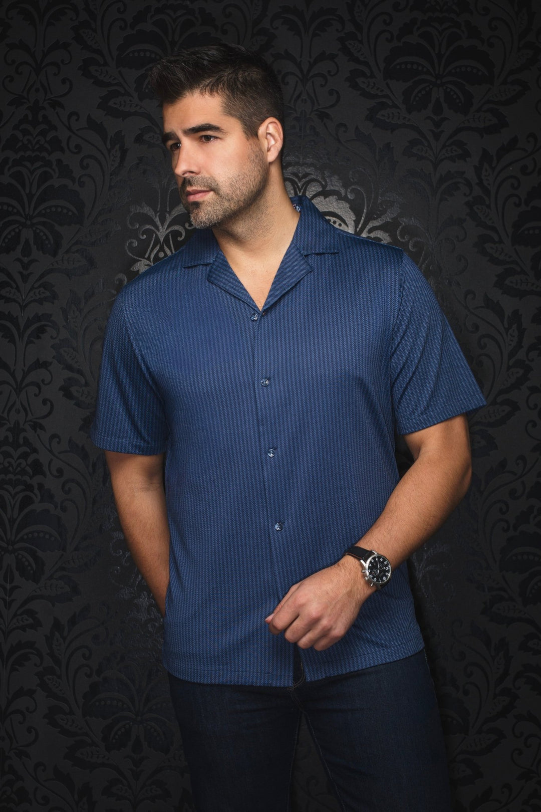 Au Noir Stretch Short Sleeve Shirt Flat Collar | Waikiki Blue