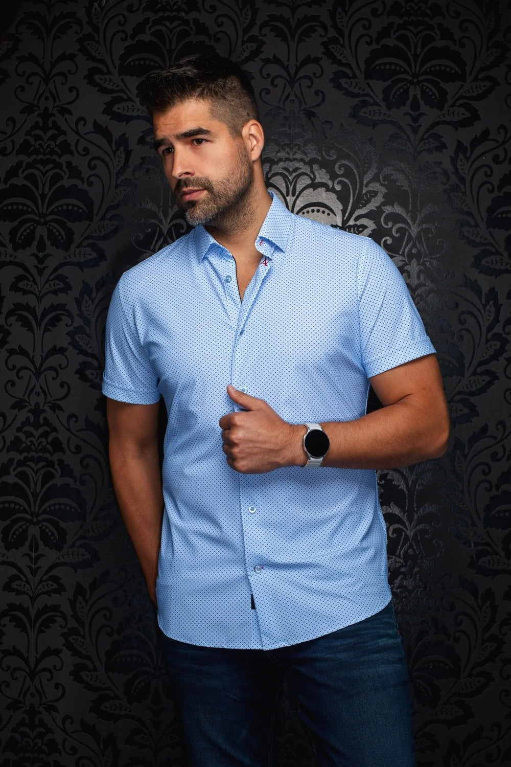 Au Noir Nylon Short Sleeve Shirt | Nick Geo Blue - Men Fashion