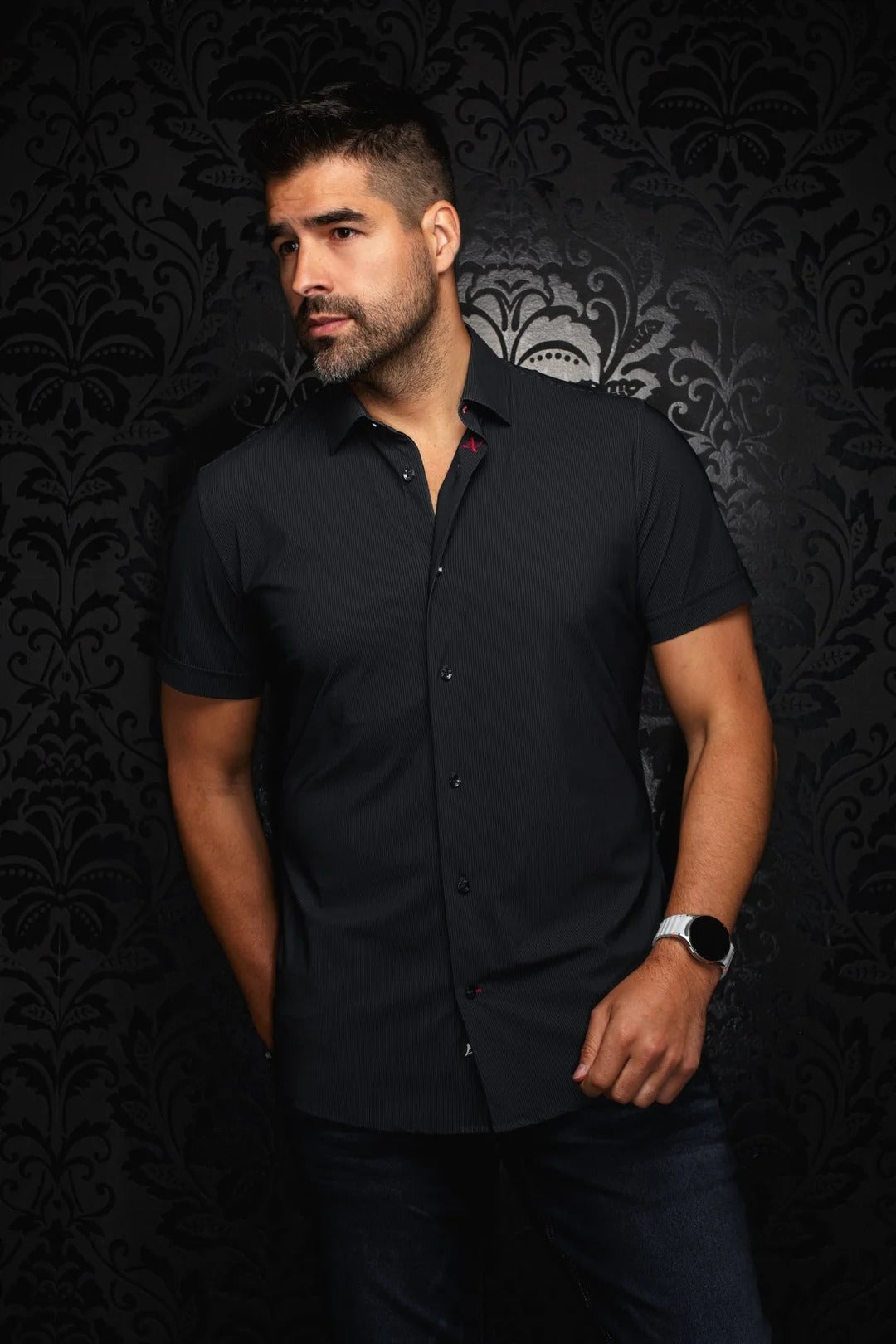 short sleeve mens black dress shirt Motive Short Sleeve Dress Shirt XXL / Navy