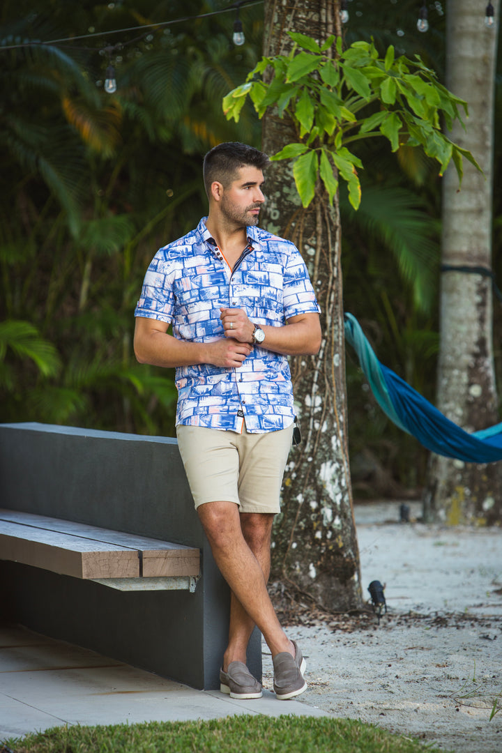 Au Noir Stretch Short Sleeve Shirt | Medford Blue Orange
