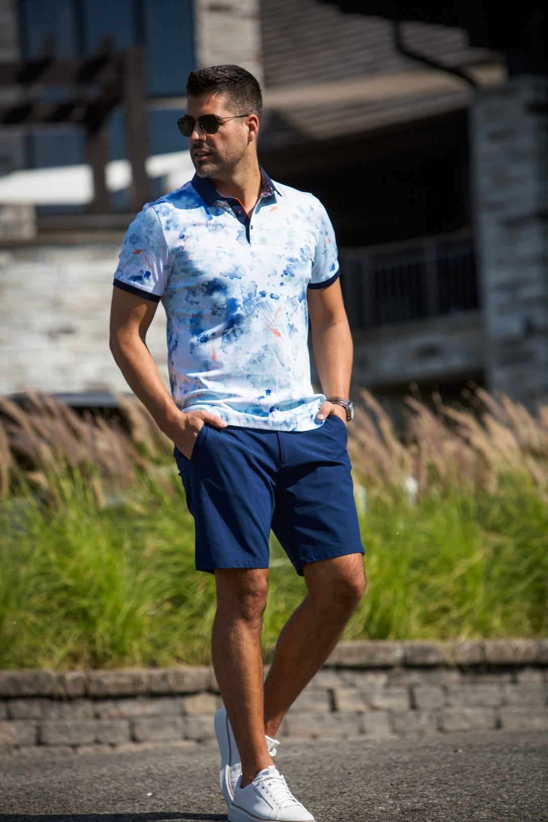 Au Noir Stretch Short-Sleeve Polo | Anzio Light Aqua