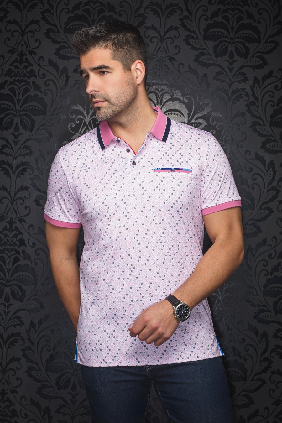 Au Noir Stretch Short-Sleeve Polo | Brylee Fuchsia - Men Fashion