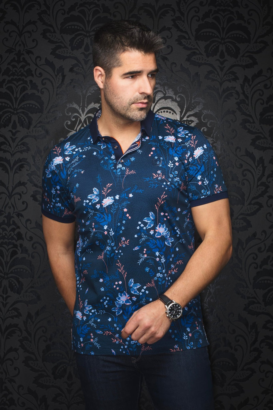 Au Noir Stretch Short-Sleeve Polo | Caballero Navy - Men Fashion