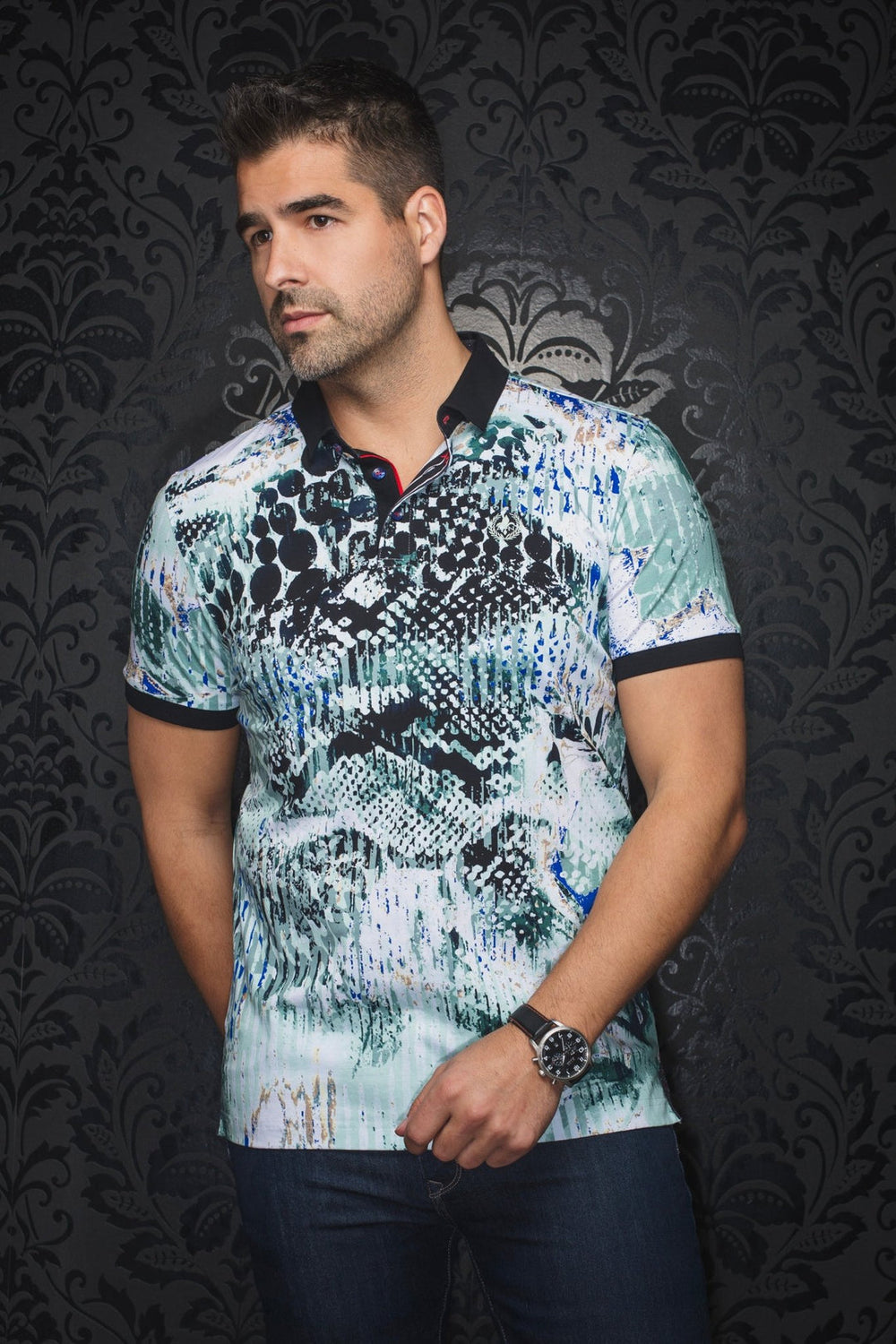 Au Noir Stretch Short-Sleeve Polo | Harper Green - Men Fashion