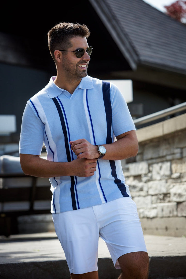 Au Noir Stretch Short-Sleeve Polo | Polo Tricot Avery Light Blue